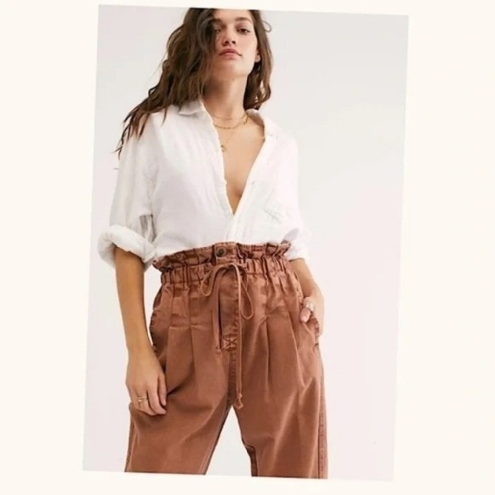 Free People Margate Pleated Earthy Bohemian Tie Trouser Cinnamon Brown XS - Picture 4 of 10